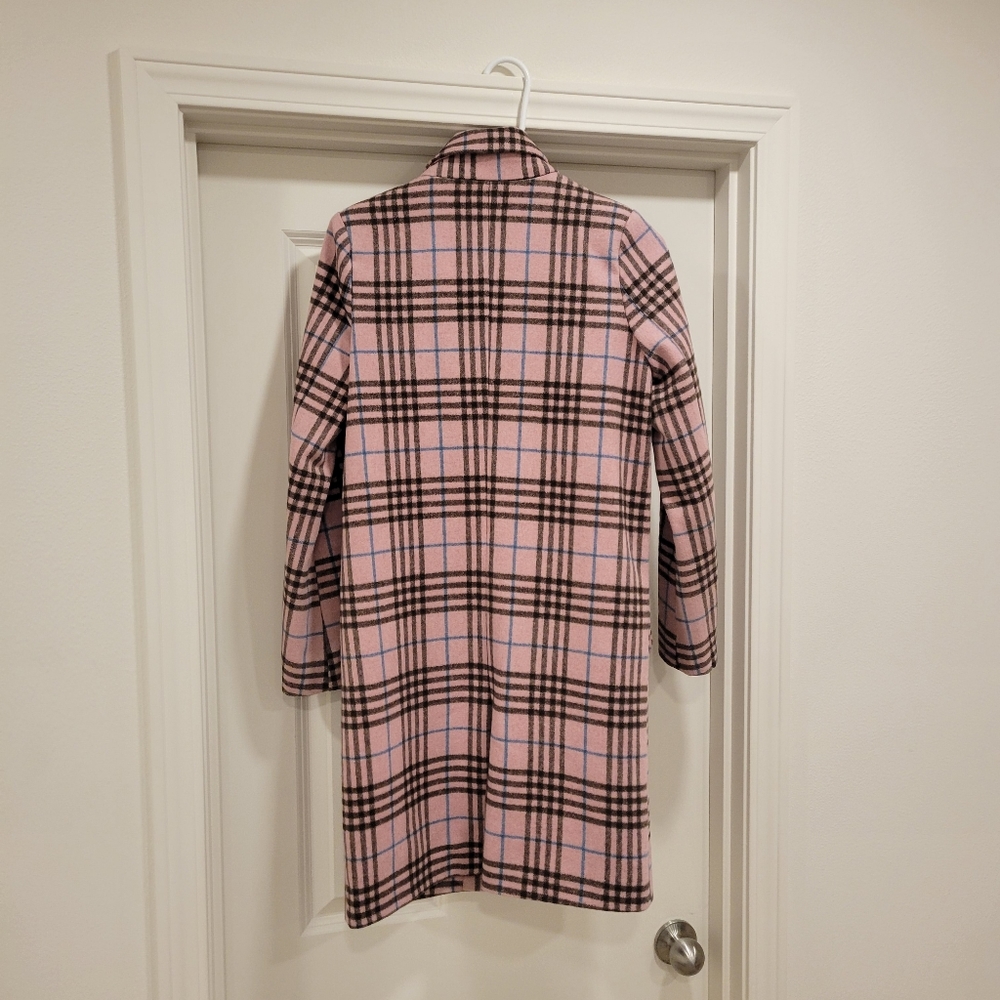 Glamorous Wool Blend Pink/Brown Checcked  Trench Coat - Picture 2 of 5